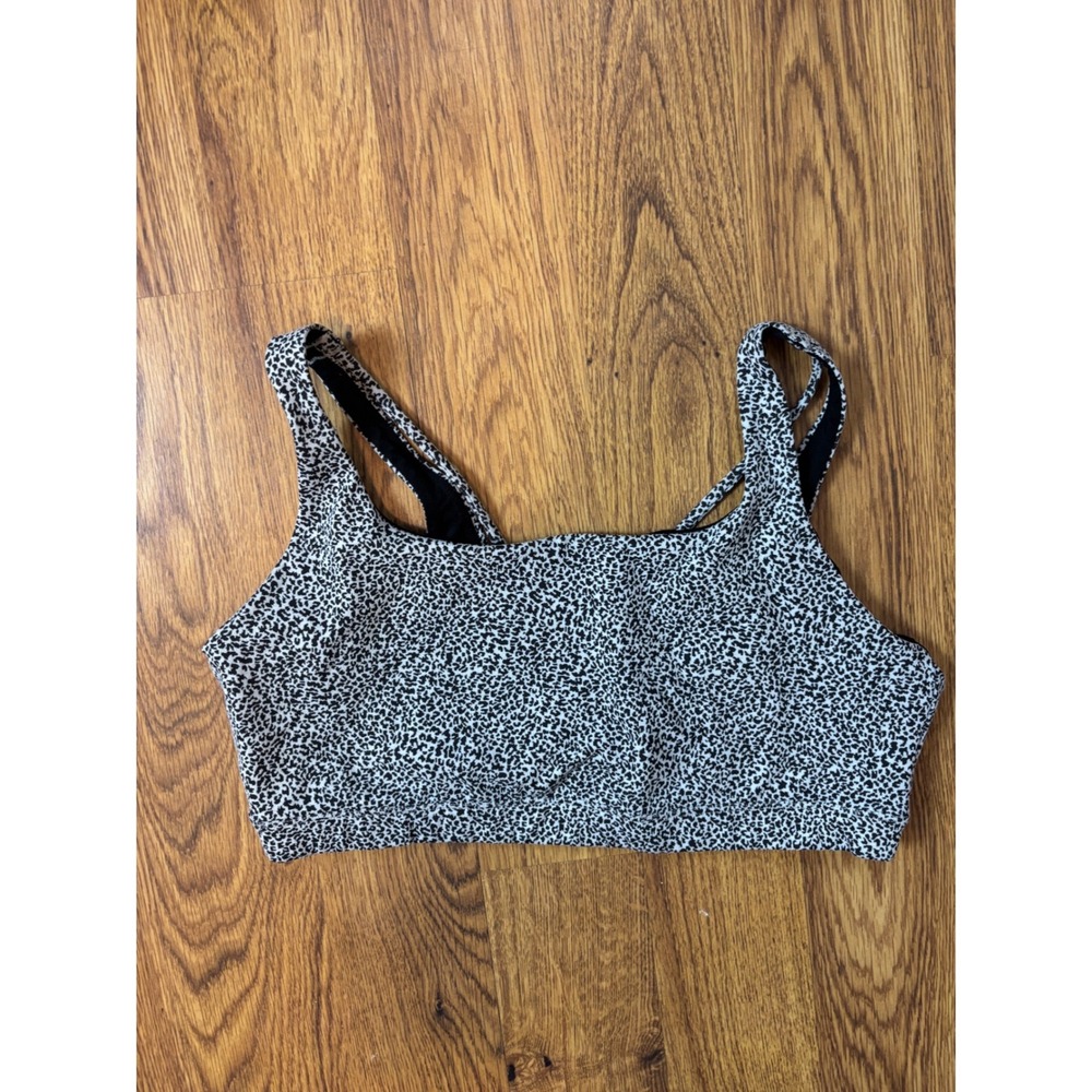 Athleta Womens XL Leopard Print Strappy V-Back Sports Bra Black White